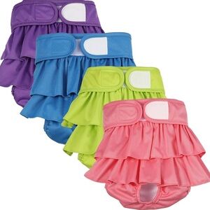 Pet Dog Reusable Washable Vibrant Ruffled Velcro Diaper Skirt Covers Set - Sz L